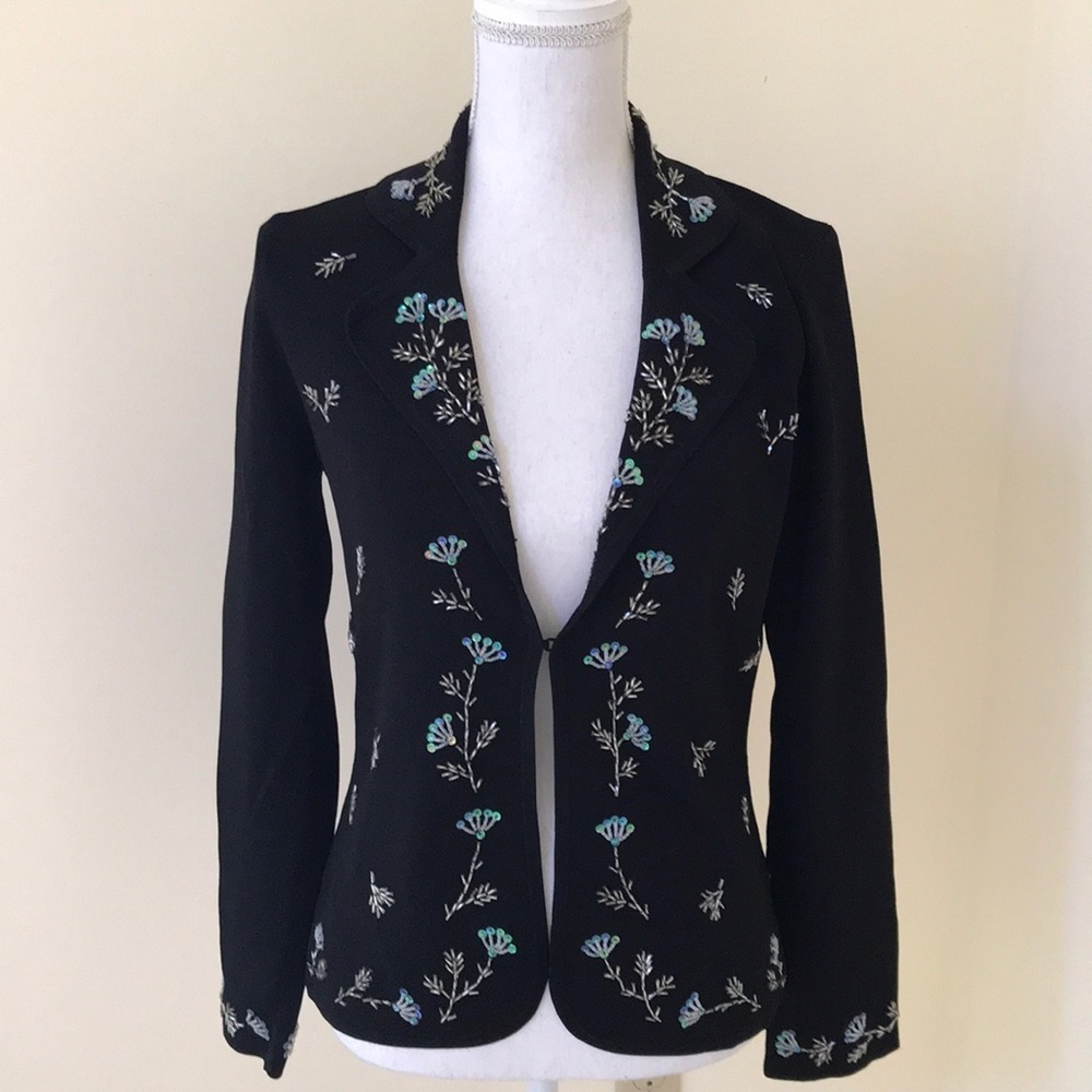 BCBGMaxazaria medium black beaded cardigan